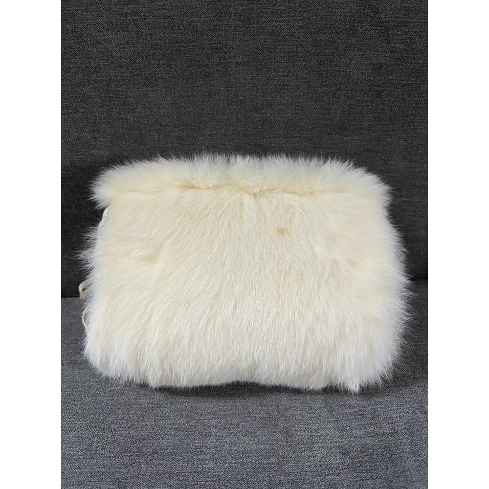 Vintage Fur Hand Muff ~ Real White Rabbit‎ Fur ~ 9 Inch Soft Warmer with Handle